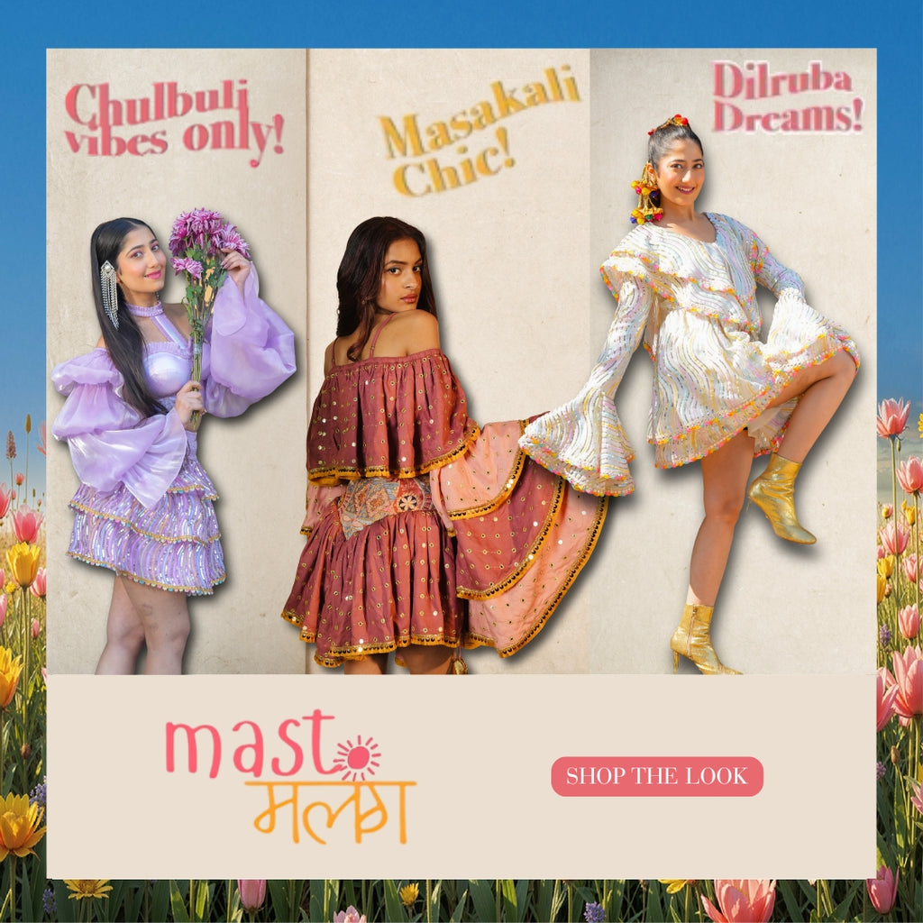 Promotional mobile banner for the Chulbuli boho festive collection, featuring three pastel dresses by Famameha