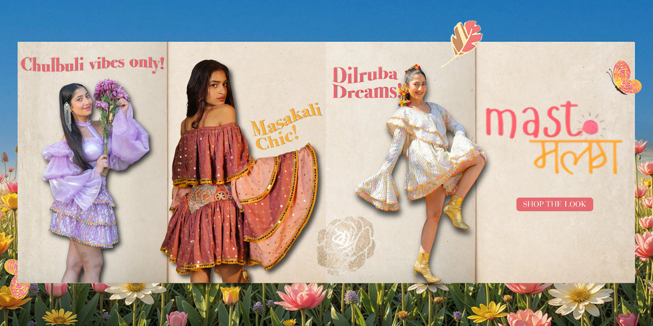 Promotional banner for the Chulbuli boho festive collection, featuring three pastel dresses by Famameha